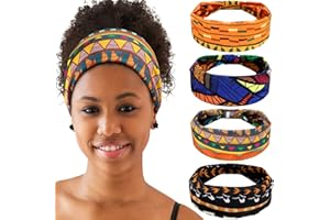 WILLBOND 4 pezzi Fasce africane Fascia da yoga estensibile larga annodata fascia per capelli africana accessori per capelli per donne e ragazze (serie vintage)