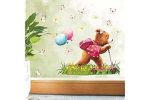 ‎WANDTATTOO LOFT Wandtattoo Loft Fensterbild Frühling Ostern wiederverwendbar Fensteraufkleber Kinderzimmer/Bär Mädchen Roller A4 Bogen