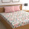 DREAMLET Prime Collections 180TC Glace Cotton Breathable Supersoft Wrinkelfree Double Flat Bedsheet with 2 King Size Pillow Covers (Pink Multi, Flat)