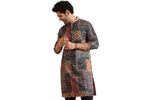 KISAH Men's Embroidered Cotton/Silk Blend Kurta – Mirror Work, Regular Fit, Long Tunic for Weddings & Festive Occasions