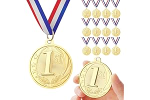 GeeRic 12pz Medaglie d'oro Medaglie per Bambini/Studenti/Giocatore/Atleta Medaglie in Metallo con Nastro Collo Vincitore di Medaglie
