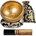 Bol Tibetain, Bol Tibétain Artisanal Fabriqué pour Méditation Yoga Détente Guérison avec Maillet en Cuir et Bol Chantant, Bol Tibetain Fait Main