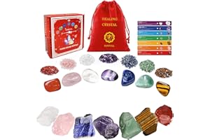 YORFULL Healing Crystal for Beginners 7 Chakra Crystal Set,23 Pcs Healing Crystal Wiccan Reiki Gift,4 Types of Gemstones,Hexagonal Tumbled Stone,Natural Gemstones,Raw Stones