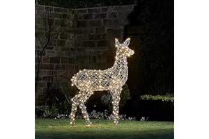Lights4fun 130cm Harlow LED Rattan Rentier Figur REH Timer innen und außen Weihnachtsfigur Rentier Weihnachtsbeleuchtung Außen und Innen Rentier Outdoor Weihnachtsdeko Außen