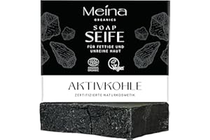‎MEINA Meina Naturkosmetik Black Soap with Activated Carbon (1 x 100 g) Palm Oil-Free, Natural, Vegan, Handmade, Organic Natural Soap - Body Care and Face Care