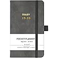 2025-2026 Pocket Diary - A6 Diary 2025-2026 from August 2025 to July 2026, Week to View Diary with Inner Pocket, Grey Leather Cover