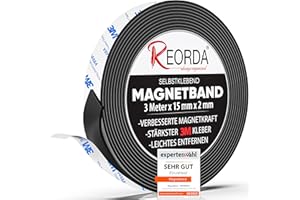 REORDA® Magnetband selbstklebend stark - Magnetstreifen selbstklebend mit starkem 3M Kleber - Magnetklebeband mit optimierter Magnetkraft - Magnet Klebeband