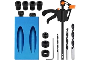 Winfred Set di 15 guide di perforazione, kit per trapano obliquo 15°, modello di foro tascabile, posizionatore per falegnameria, con adattatore per foro da 6/8/10 mm