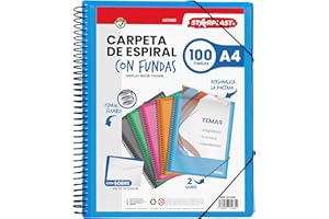 Starplast Dossier Pochettes spiralées flexibles - 100 pochettes transparentes, A4, fermeture élastique, couverture en polypropylène, personnalisable, utilisation scolaire et de bureau - bleu