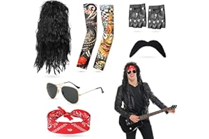 BIQIQI Rocker Outfit herren, Herren Kostüm Rock Star 70er 80er 90er Jahre, Herren Rockstar Kostüm für Männer Frauen