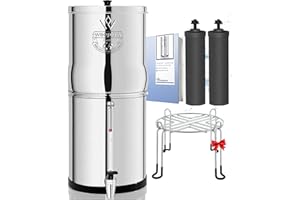 Weeplow® Earth - Système de Filtration d'Eau par Gravité 8,5 Litres AISI 304 avec 2 Eléments de Purification O'Pure 2, Robinet avec Niveau d'Eau et Support Inox Offert