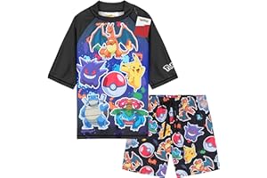Get Trend Minecraft | Pokemon Swimsuit Set for Boys Teenagers 2 Pcs with Swimming Trunks Boys Rash Vest for Swimming Beach Trip Holiday Essentials