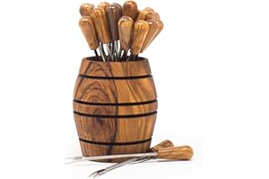 QUEPUEDOREGALAR Barril de madera olivo con 24 pinchos para comer caracoles o aperitivos fabricado artesanalmente