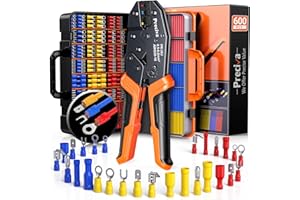 PRECIVA Pinze Piegatrici,600 Pezzi Pinza Crimpatrice (490 Connettori Isolati + 110 Guaina Termorestringente),Connettori A Crimpare A Forcella Isolati Da 0,5-6 Mm²Per Connettori Elettrici