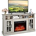 COSTWAY Electric Fireplace Insert TV Stand, Entertainment Center Console Table with 3-level Flame Overheat Protection Fireplace Heater & Remote Control (Grey, 23” Fireplace,148x40x82cm for 65” TV)