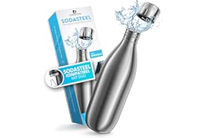 LICHTENWERK® Premium Stainless Steel Bottle 1L [Extra Large] Compatible with SodaStream Duo - Suitable for Carbonated Drinking - Dishwasher Safe - Stainless Steel Drinking
