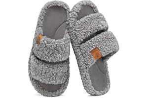 EverFoams Womens Fuzzy Open-toe Slippers Soft Comfy Memory Foam Indoor House Shoes