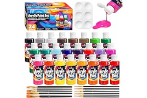 WINSONS Acrylfarben-Set, 24 Farben, je 60 ml, mit 12 Pinseln, 1 Palette, ungiftig, wasserdicht, lebendig, permanent, für Künstler, Studenten, DIY auf Leinwand, Stoff, Holz, Felsen, Ton, Keramik, Glas