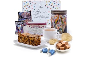 HATTIE'S GIFTS Hattie’s Gifts Afternoon Tea Hamper - English Teabags, Dundee Cake, Scottish Shortbread & Steven Brown Art Fudge - Tea & Biscuits Gift Set | Christmas Hamper & Gourmet Gifts