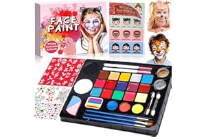 MULEVIP Body Painting,Pittura Corpo,24 Colori Face Painting Truccabimbi Kit con 30 Stampini e 3 Pennelli,Glitter,250 Gemma,Halloween Make Up,Trucco Viso Bambini Body Painting Colori,Feste
