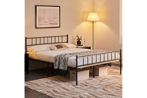 ‎YAHEETECH Yaheetech Metallbett 140 x 200 cm Bettrahmen mit Kopfteil Bettgestell aus Metall Gästebett mit Lattenrost für Schlafzimmer Gästezimmer Schwarz