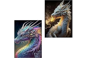 Wenfdrtr 2 Stücke Diamond Painting Bilder Drachen für Erwachsene-Drachen Daiments Painting Erwachsene Home Wall Decor(30 * 40cm)