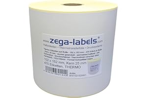 ZEGA-LABELS Thermo Etiketten auf Rolle - 102 x 152 mm - 475 Stück je Rolle - Kern: 25 mm - aussen gewickelt - permanent haftend - mit Perforation - Druckverfahren: Thermodirekt (Drucken ohne Farbband)
