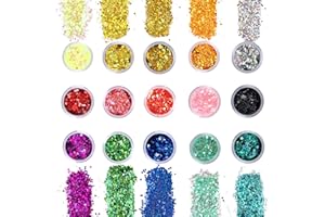 DIYDEC 15 Farben Glitzer Make up Set, Festival Glitzer Sequin Körper Gesicht Holographische Glitzer Pailletten für Festival Dekoration, DIY Handwerk und Nageldesign