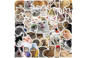 SUNYOVIME Katzen Sticker,50 Stück Lustiges Aufkleber Set Cat,Katzen Meme Sticker,Wasserfeste Vinyl Aufkleber Tiere für Skateboard Laptop Koffer Helm Motorrad Auto Fahrrad Handy,Geeignet für Erwachsene Kinder