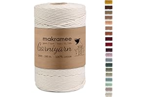 ‎GARNIYARN GARNIYARN Makramee Garn 3mm Premium 200m Baumwollkordel 100% Baumwolle für Makramee Wandbehang Wandbeharge Pflanzenhänger Hakeln DIY Basteln und Handarbeit Natural