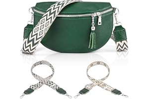 Gerbala Sac banane en cuir pour femme - Petit sac à bandoulière pour femme - Sac à bandoulière en cuir véritable avec 2 larges bretelles - Porte-cartes pour les voyages, le shopping, le travail