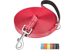 X XBEN Guinzaglio Addestramento per Cani Resistente e Leggero, Lunghina per Cane 15 Metri, Guinzaglio per Cani Con Impugnatura Comfort e fibbia a D, per Tutti i Cani per Allenamento, Corsa，Rosso