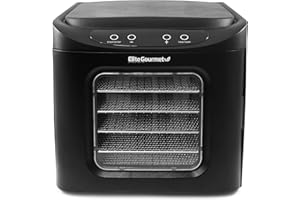 Elite Gourmet EFD-313B Déshydrateur alimentaire programmable avec 6 plateaux en acier inoxydable et boutons de réglage de la température, pour fruits, légumes, herbes et viandes