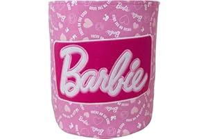 Character World Barbie Panier de rangement officiel | Motif badge rose, panier à linge | Organisateur pour chambre d'enfant, salle de jeux | 38 x 31 x 31 cm | Toile de coton
