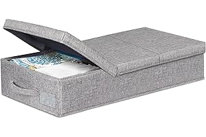 JUPELI 1 Stück Faltbarer Unterbettkommode mit Deckel, Unterbett-Aufbewahrungstasche Kleideraufbewahrung, Decken Organisator Lagerbehälter mit Griff Für Decken, Kleidung, Steppdecken (Grau1)