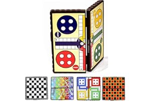 HMN 4 Mini Magnetic Games, Pack Of 4 Travel Games For Kids Including Chess, Ludo, Draughts and Snakes And Ladders Game For Kids, Mini Travel Board Games for Kids
