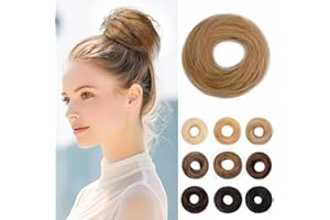 SEGOHAIR 17G Haarteile Echthaar Mit Gummiband Unordentlicher Dutt Donut Accessoire Gerades Haar Für Damen Goldbraun Duttformer Echtes Remy Haar Hochsteckfrisuren Chignon