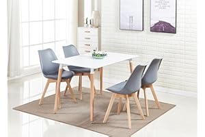 P&N Homewares Rectangular Dining Room Table Set for 4 - Wooden Dining Table & Dining Room Chairs Set of 4 with Cushions - PU Padded Seat w/Solid Wood Legs - Modern Round Dining Set