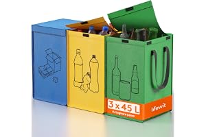 Lifewit Soptunna med lock, soptunna med 3 fack vardera 45L