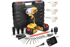 Geevorks Llave de Impacto a Bateria,Llave de Impacto Electrica, Atornillador Impacto alto par 600 N.m, con 2x2000mAh de Bateria,5 Tomas de Impacto,para Coche, Maquinarias, Soportes para Edificio