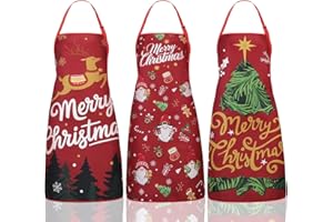 Livdouyu 3 Stück Weihnachtsschürze,Wasserdichte Kochschürze für Frauen Männer,Verstellbare Cartoon Weihnachten Schürze für Küche Backen Weihnachtensparty