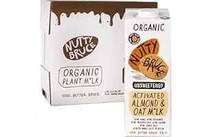 Nutty Bruce - Unsweetened Activated Oat & Almond Milk - Certified Organic & Vegan Alternative Milk, No Preservatives or Added Oils, Lactose Free, Dairy Free, Soy Free - 6 pack x 1L