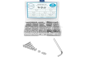 NOLDAR | Surtido de tornillos allen con cabeza botón, tuercas hexagonales y arandelas planas. Kit tornillería de acero inoxidable de 720 piezas. Métrico M3. Longitudes desde 6 mm hasta 25 mm.