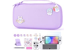 Switch OLED Case- innoAura 18 in 1 Switch Bundle with Switch Case, Switch Game Case, Switch OLED Screen Protector, Switch Stand, Switch Thumb Grips (Purple)