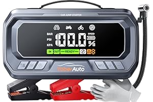 All in 1 Jump Starter Power Pack 26800mAh 6800A with Air Compressor 160PSI, YaberAuto PD 65W Car Battery Booster Jump Starter (All Gas/12L Diesel/Hybrid) Car Starter Power Bank,600 Lumen,160W DC
