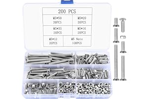 JINZEYOU Zestaw śrub i nakrętek M5, 200 sztuk, śruby z łbem sześciokątnym, zestaw śrub maszynowych z łbem sześciokątnym i nakrętki, zestaw śrub imbusowych