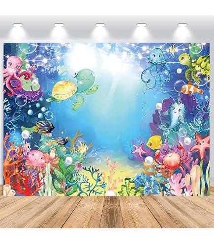 Sfondo Rotondo 2m Mondo Sottomarino Cartone Animato – Corallo, Pesci, Sole – Tema Mare Per Feste, Compleanni E Matrimoni In Poliestere