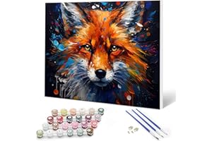 Auremi Kit Renard peinture par numéros avec cadre bois–Animaux Peinture par numéros 20x30 cm pour adulte débutant–Idée cadeau originale relaxante–Activité manuelle créative et décorative