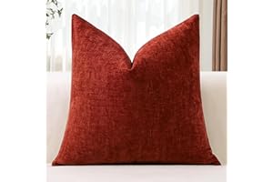 JOTOM Chenille Cushion Covers 60x60 cm Soft Rust Decorative Throw Pillow Covers 24x24 Inch Square Cushion Case Solid Pillowcases for Couch Sofa Living Room Bed Home Decor (Rust)