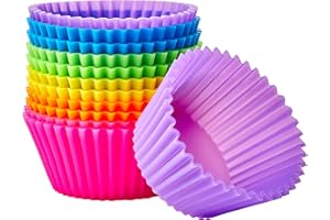 Amazon Basics Round Reusable Silicone Baking Cups, Pack of 12 (Oven-safe up to 220 degrees Celsius), Multicolor